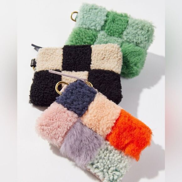 Primecut Checked Shearling Coin Purse NWT - Picture 1 of 6